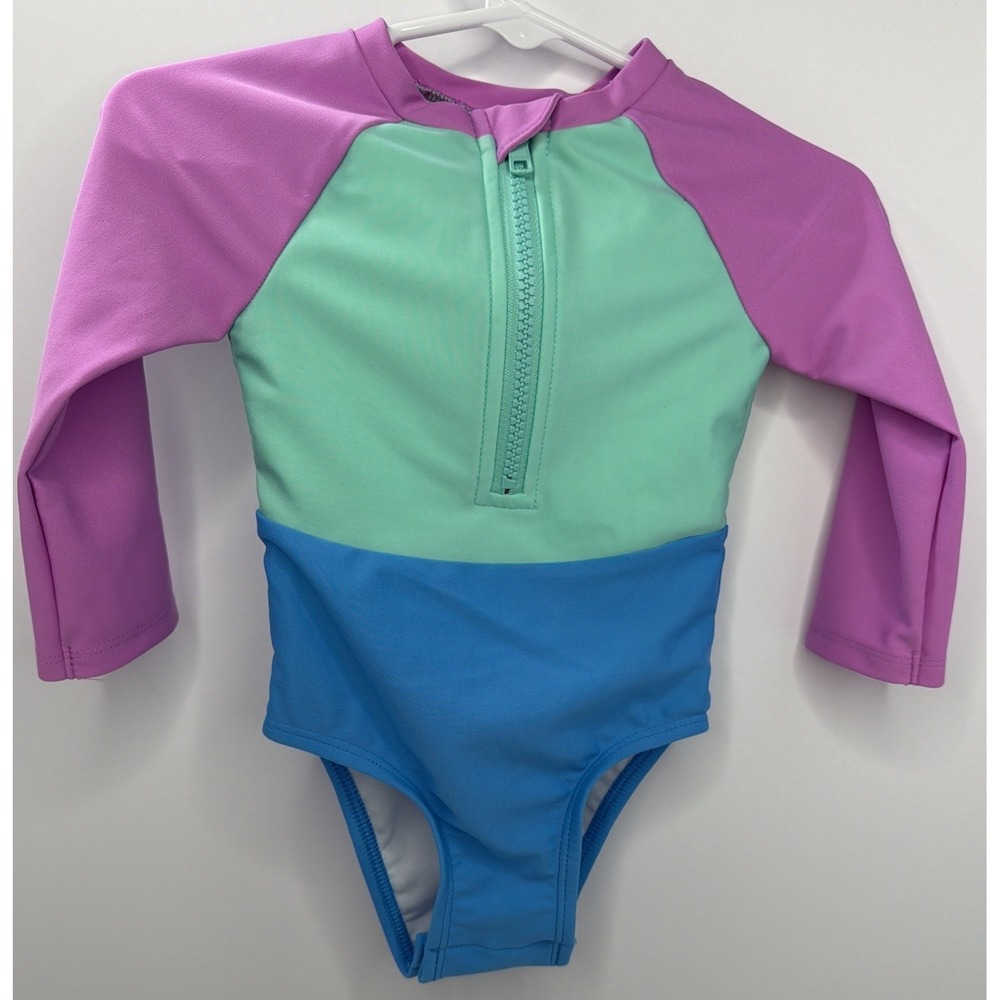 NWT Cat & Jack Girls' Long Sleeve Half Zip One Piece Swimsuit Size 12 Month - Picture 2 of 11